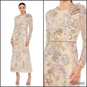 mac duggal ruffled high-neck raglan-sleeve printed chiffon dress Anthropologie Mac Duggal Ruffled High-Neck Raglan-Sleeve Printed Chiffon Dress Lilac